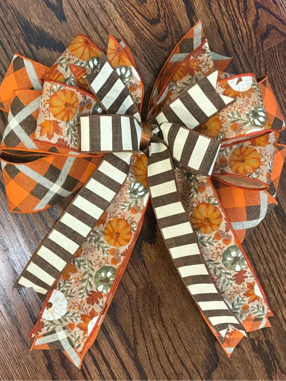 Rustic Autumn Harvest Decorative Bow in Orange and Brown